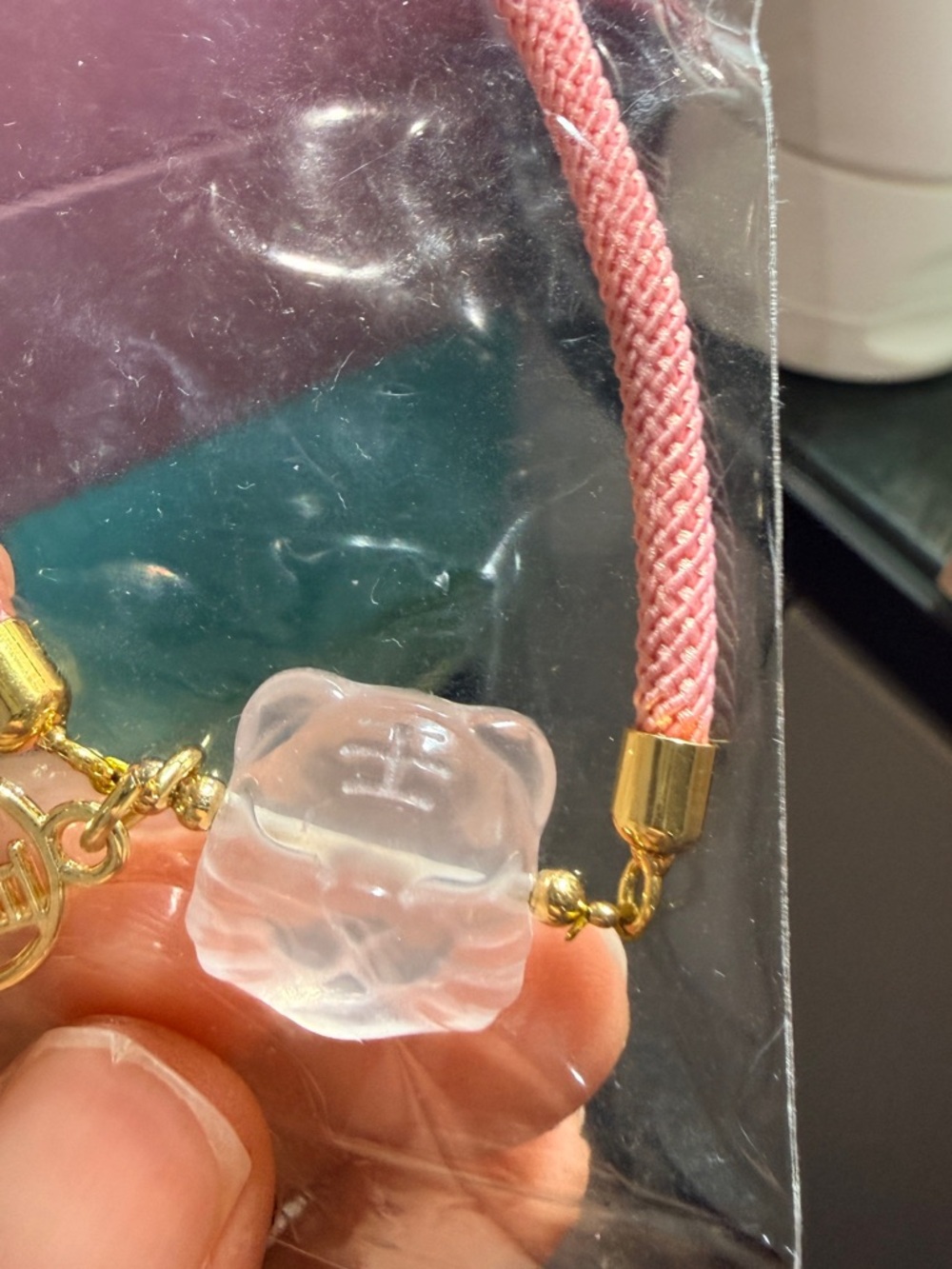 Pink Cord Bracelet with Clear Bear Charm